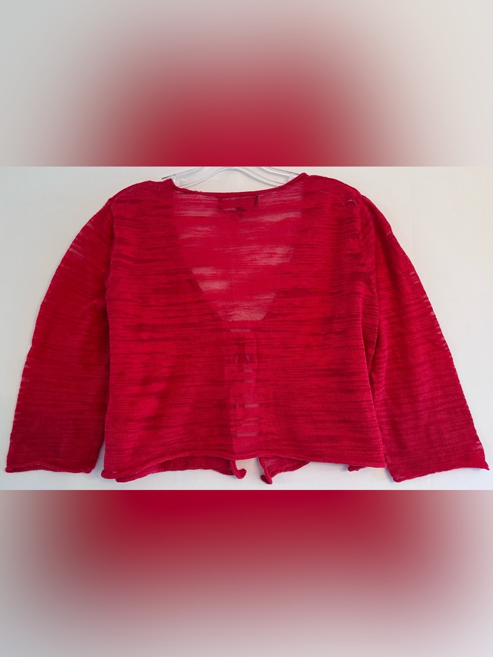 Jones New York Sheer Red Tie-Front Crop Cardigan Knit Top M - Picture 5 of 7